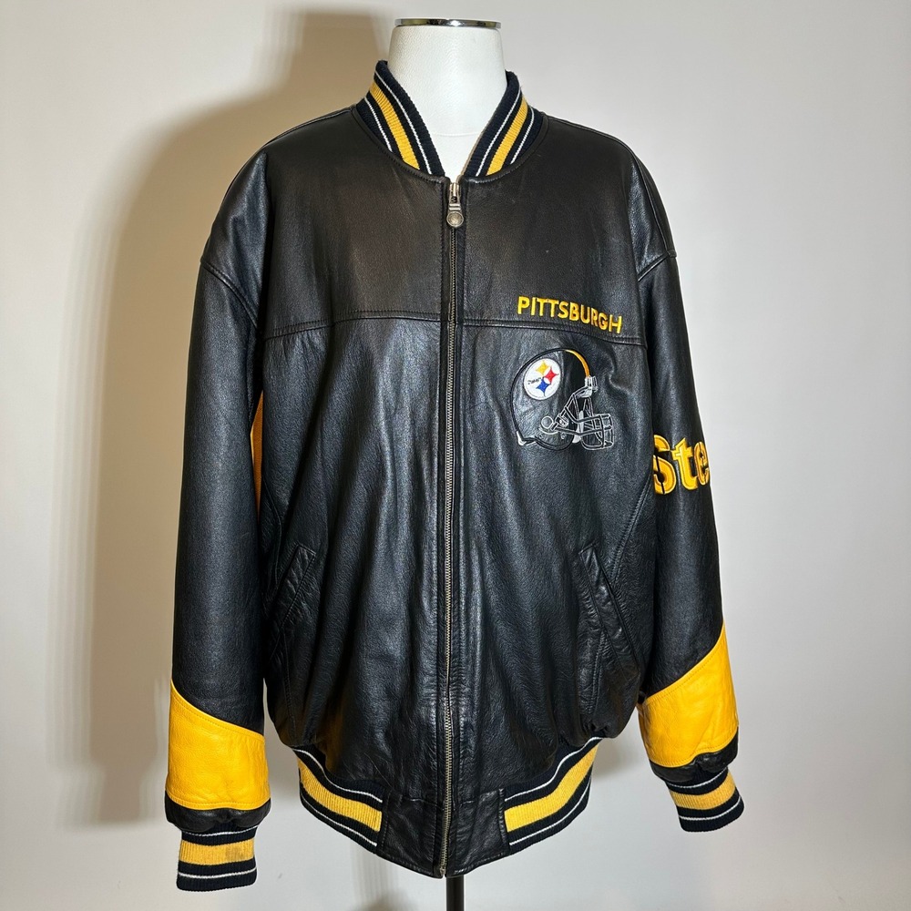 Pittsburgh Steelers NFL Leather Bomber Jacket Mens XL G-III Carl Banks Vintage